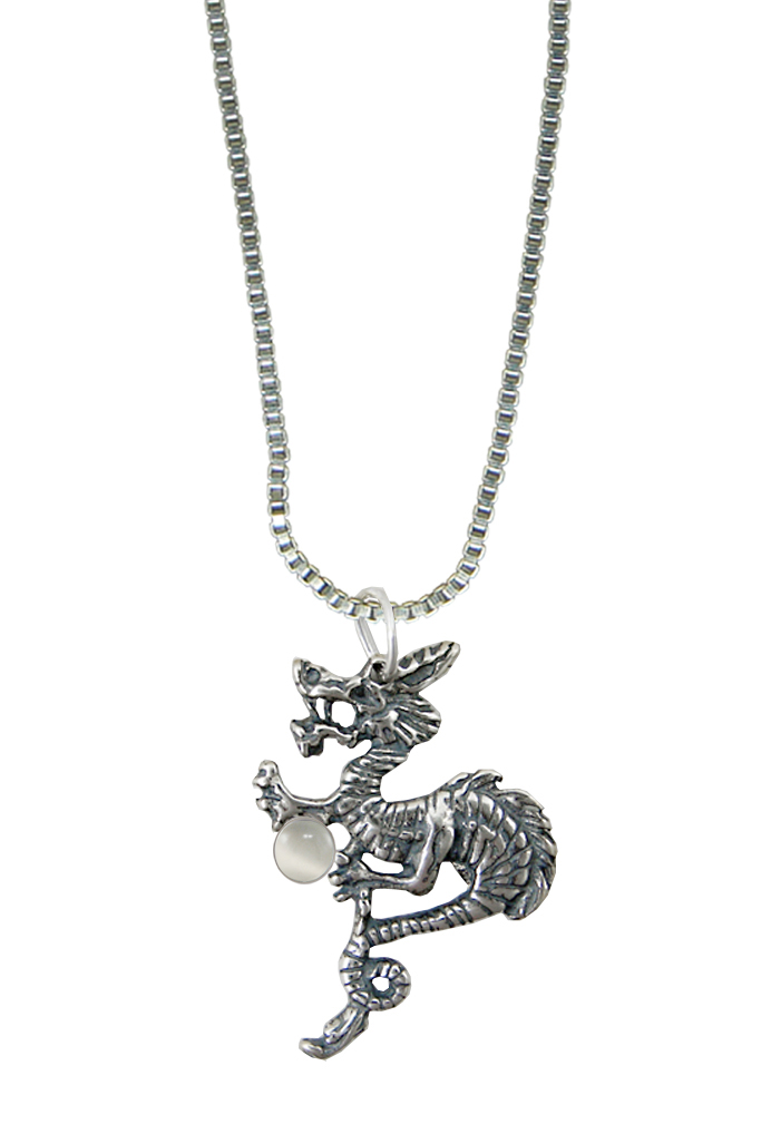 Sterling Silver Petite Dragon Pendant With White Moonstone